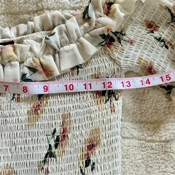 Lulu's White smocked Ruffled Off-Shoulder Maxi Dress floral romantic boho - Picture 10 of 11